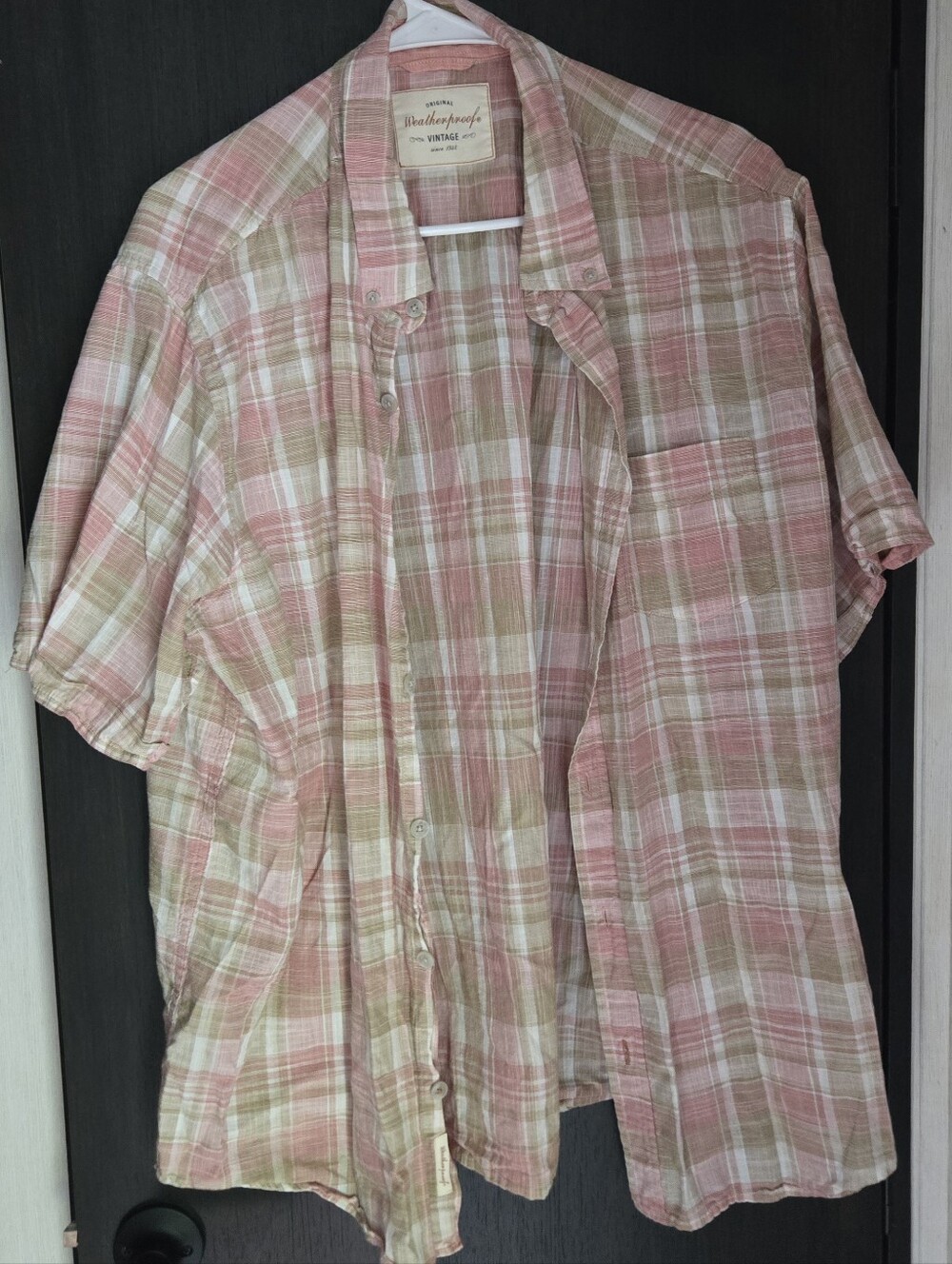 Vintage-Inspired Plaid Short Sleeve Shirt - Pink & Tan
